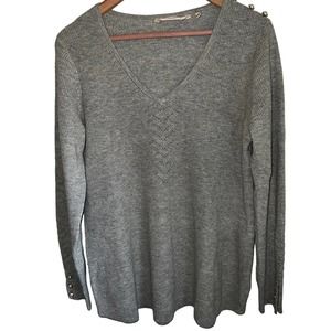 Soft Surroundings Size M Grey Long Sleeve Wool Alpaca Pullover Sweater Pearls